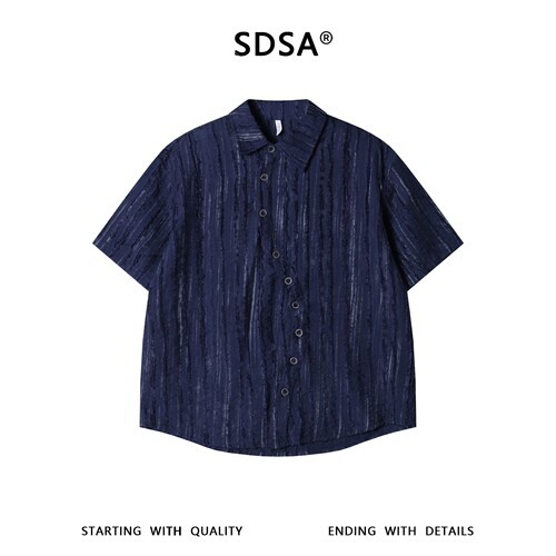 SDSA男装2026新款高贵轻奢老钱风复古竖纹肌理设计短袖衬衫百搭潮
