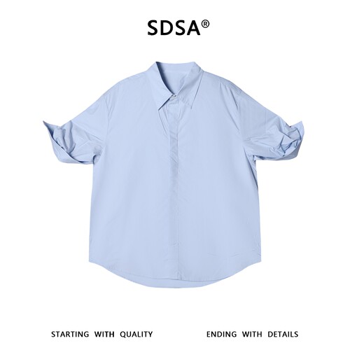 SDSA男装2026新款高贵轻奢韩系简约纯色手工卷袖短袖衬衫百搭时尚