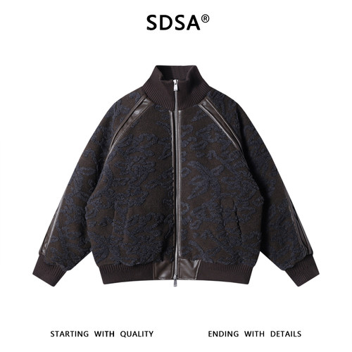 SDSA男士秋冬新款痞帅男装复古撞色提花拉链立领羽绒服外套百搭