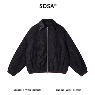 SDSA秋冬新款痞帅男装老钱风翻领羽绒服织毛圈拼色设计百搭外套