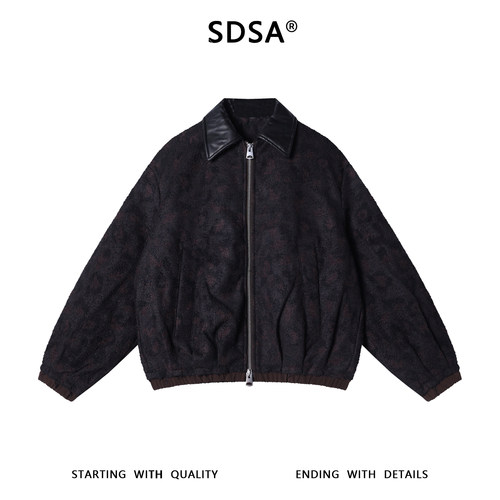 SDSA秋冬新款痞帅男装老钱风翻领羽绒服织毛圈拼色设计百搭外套