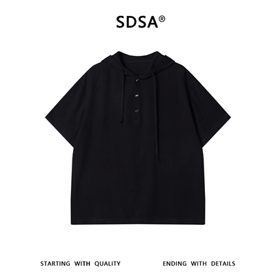 SDSA男装2026新款轻奢美式休闲连帽亨利领T恤男女同款宽松短袖