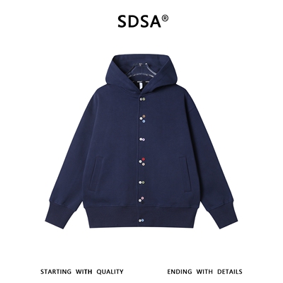 SDSA男士秋冬新款痞帅男装韩版简约彩色纽扣开衫连帽卫衣百搭宽松