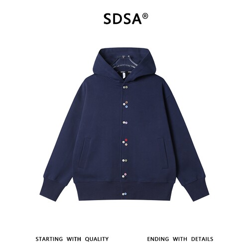 SDSA男士秋冬新款痞帅男装韩版简约彩色纽扣开衫连帽卫衣百搭宽松