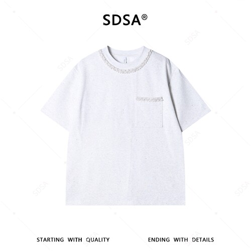 SDSA男装2026新款高贵轻奢简约满天星镶珠子设计圆领短袖T恤百搭