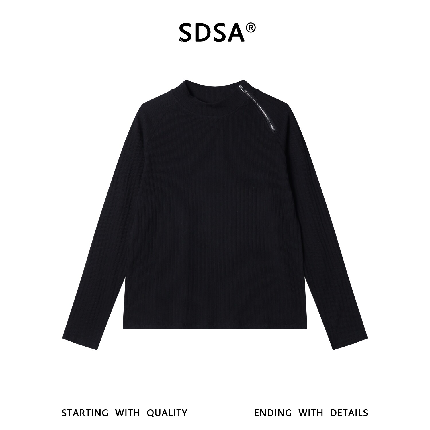 SDSA男装2026新款高贵轻奢简约百搭领口斜拉链设计圆领卫衣百搭