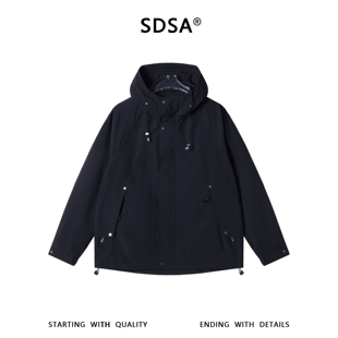 SDSA男士春夏新款痞帅男装简约时尚铆钉纯色立领连帽夹克外套百搭
