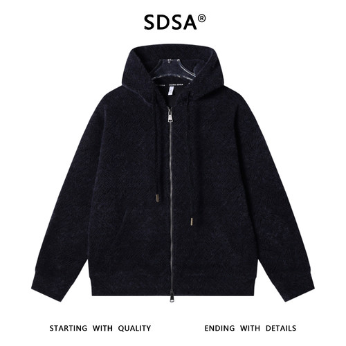 SDSA男士秋冬新款痞帅男装高街时尚暗纹提花拉链连帽开衫卫衣百搭
