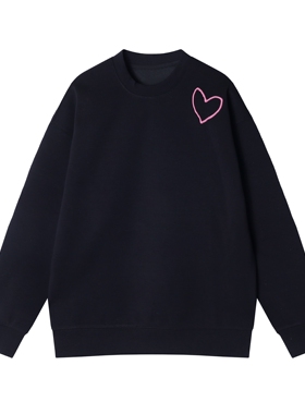 秋冬季新款时尚个性韩版纯色爱心圆领套头卫衣情侣休闲百搭WY940