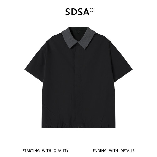 SDSA男装2026新款高贵轻奢韩系简约拼接撞色短袖衬衫百搭时尚上衣