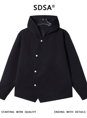 SDSA男士秋冬新款痞帅男装潮牌不规则纽扣连帽衬衫百搭时尚外套