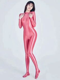 潮新款性感油亮光泽休闲男女显瘦长款舞蹈长袖连体连脚瑜伽健美服