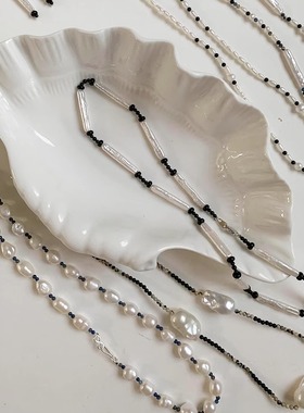 原创设计 自制混搭玛瑙 极光小银条 天然淡水珍珠项链锁骨链