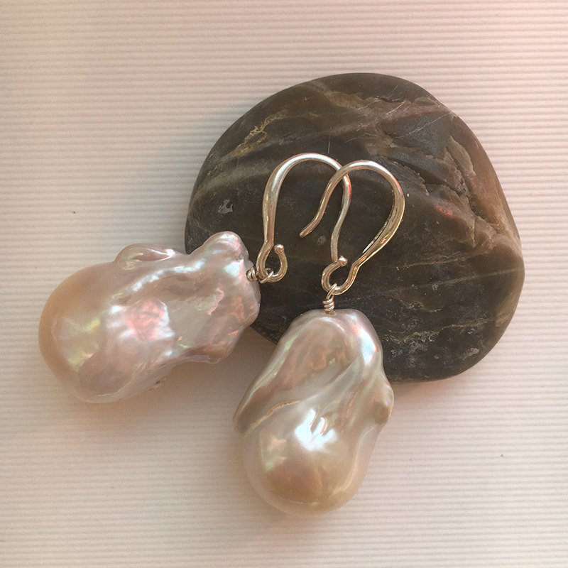 纯银系列 天然淡水巴洛克异形珍珠耳环 少女双面优雅简约原创小众