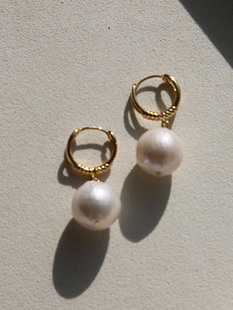 12-14mm 大颗肌理感高级耳圈 天然爱迪生皱皮巴洛克珍珠耳环 纯银