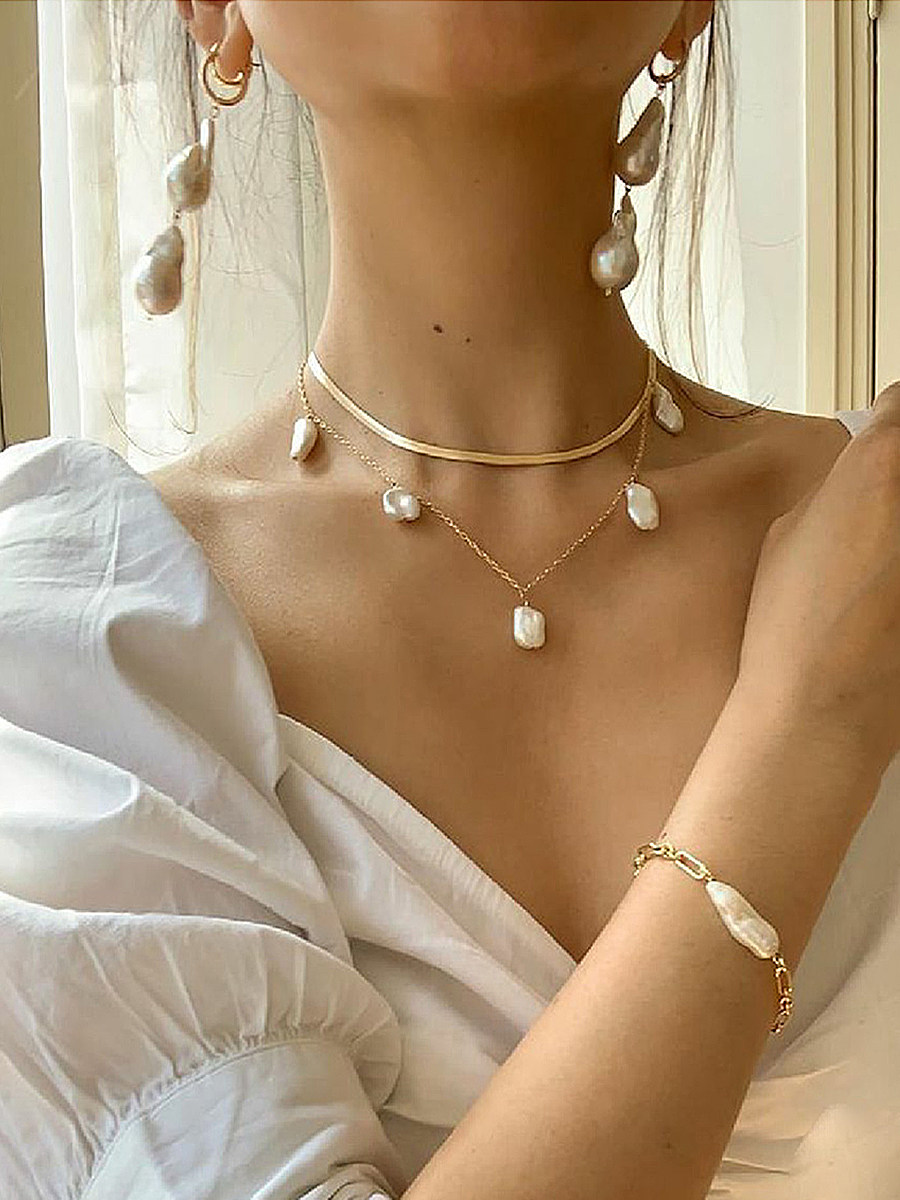 原创设计小众 925银针耳圈 天然淡水大巴珍珠耳环 欧美巴洛克