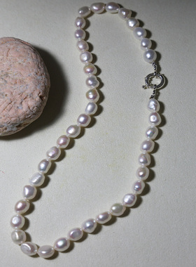 工匠美学 巴洛克极光天然淡水珍珠项链40cm 椭圆 纯银质感