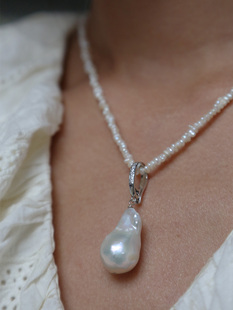 极光 天然淡水巴洛克珍珠吊坠项链套链复古宫廷不规则极细珠 40cm