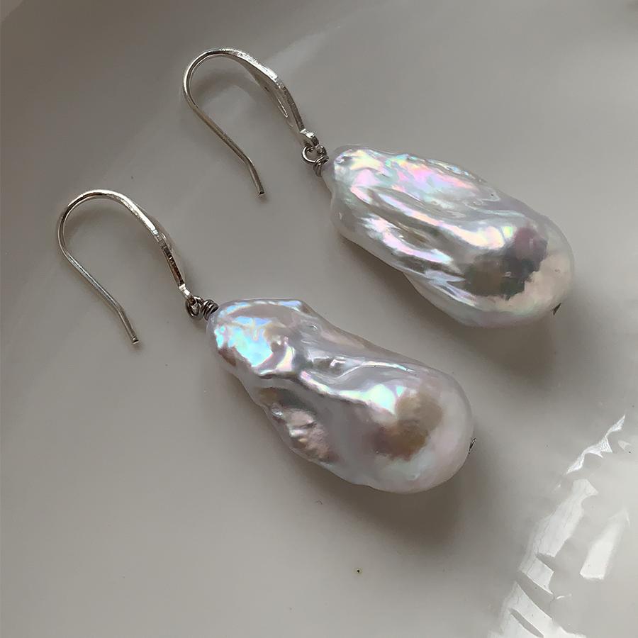 天然淡水极光炫彩异形巴洛克系列珍珠耳环女气质高级感s925银耳坠