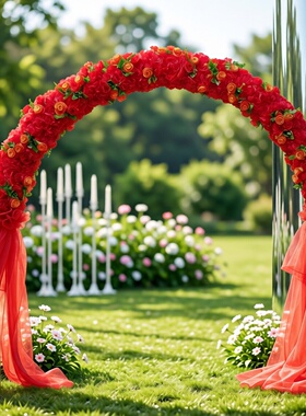 定制婚庆拱门彩虹门花架绢花拱门排花雪纱拱门花柱路引婚庆道具