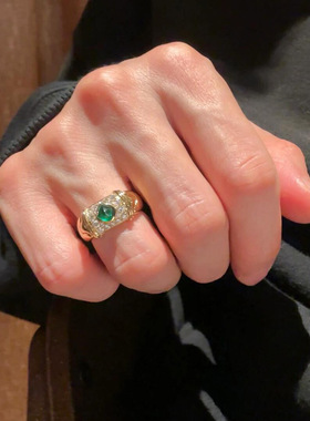 「时光宝藏」中古绿锆石重工戒指vintage轻奢感个性指环男女