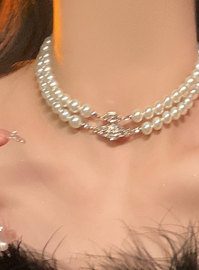 星球土星双层珍珠项链女choker轻奢感配饰多层小众锁骨颈链