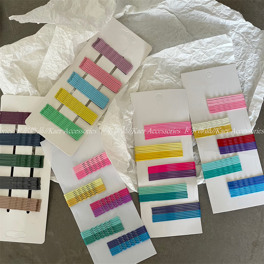 可爱少女彩色金属碎发刘海夹一字夹套装 韩版极简风基础发夹边夹