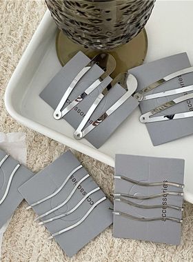 冷淡风 银色合金水滴BB夹对夹 时尚简约波浪线条侧边碎发一字夹新