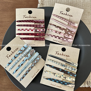 5个装 鸭嘴夹 波点格纹蝴蝶结印花化妆夹发卡少女感碎发刘海夹长款