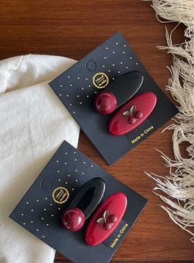 甜美少女 红色樱桃发夹对夹 可爱圆珠椭圆鸭嘴夹碎发刘海夹新款