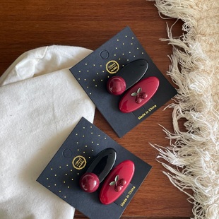 可爱圆珠椭圆鸭嘴夹碎发刘海夹新款 甜美少女 红色樱桃发夹对夹