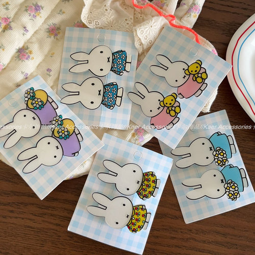 可爱碎花小兔子亚克力儿童发夹