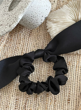 黑色气质百搭蝴蝶结发圈 布艺褶皱大肠圈发绳扎头发皮筋新款