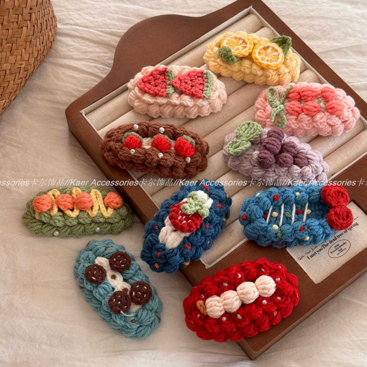 手作毛线钩织甜美可爱发夹卡通水果秋冬款BB夹刘海夹发夹边夹发饰