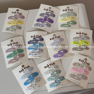 6个装 简约甜美可爱波浪格纹印花发夹小号碎发夹子刘海发卡BB夹