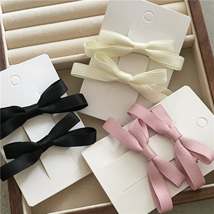 新款 缎面质感丝带蝴蝶结发夹对夹 气质布艺鸭嘴夹侧边刘海夹韩版