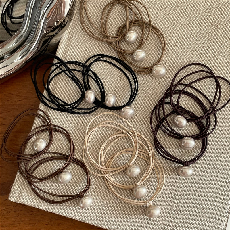 奶咖色系 纯色珍珠头绳基础皮筋 气质马尾发圈扎头发绳手链皮套