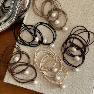 奶咖色系 气质马尾发圈扎头发绳手链皮套 纯色珍珠头绳基础皮筋