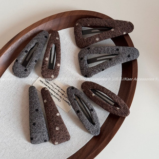 秋冬简约波点毛呢水滴发夹侧边夹碎发夹高级感女后脑勺卡子小发夹