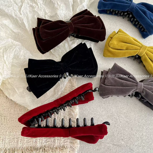 扭扭夹丝绒双面蝴蝶结香蕉夹后脑勺高马尾扣发夹大号发量多女竖夹