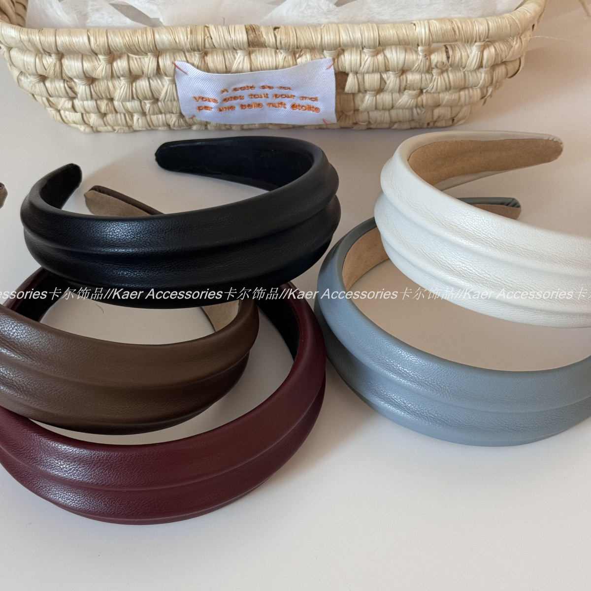 法式高颅顶PU皮质凹凸发箍宽边