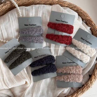 秋冬羊羔毛发夹侧边复古毛绒三角bb夹掰掰夹碎发小夹子刘海夹对夹