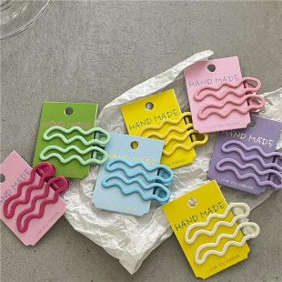 甜酷风 彩色金属波浪线条发夹对夹新款 甜美少女侧边刘海夹鸭嘴夹