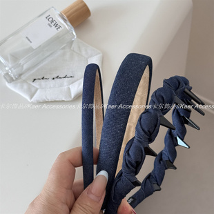 复古牛仔蓝色发箍女新款高颅顶时尚洋气发卡洗脸压发头箍发饰头饰