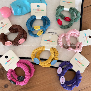 秋冬彩色麂皮绒小狗标发绳韩系少女丸子头皮筋头绳扎马尾发圈发饰