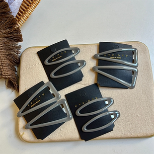 冰透灰色BB夹简约三角形椭圆对夹侧边刘海夹 滴油气质碎发夹两侧