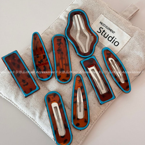 蓝边咖豹纹BB发夹侧边夹