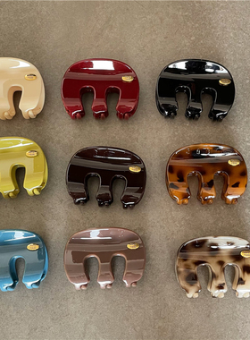 时尚气质 双面金标字母M后脑勺盘发抓夹新款 彩色亚克力发夹发抓