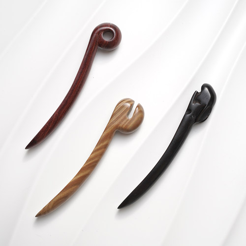 盘发兔兔又一雪檀木双尖木簪