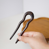 简约簪子 檀木发钗黑檀绿盘头挽绾发中式 Zang又一雪 波浪u型木钗